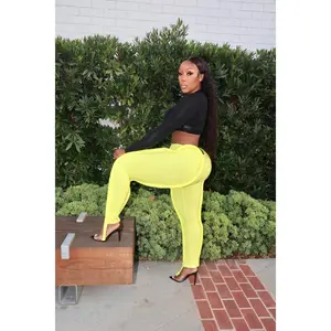 VENOM Lime Green Elastic Waist Skinny Pants with Unique Leg Design & Stretch Fit True to Size Model Wears Medium