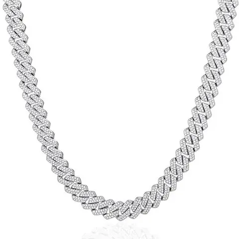 14mm Silver-Plated Iced Out Cuban Link Chain for Men - 24inch AAAAA+ Diamonds Hip Hop Bling Costume Jewelry Necklace, Party/Club Ready Streetwear Accessory, Men's Jewelry Cool Gift