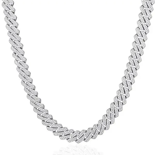 14mm Silver-Plated Iced Out Cuban Link Chain for Men - 24inch AAAAA+ Diamonds Hip Hop Bling Costume Jewelry Necklace, Party/Club Ready Streetwear Accessory, Men's Jewelry Cool Gift
