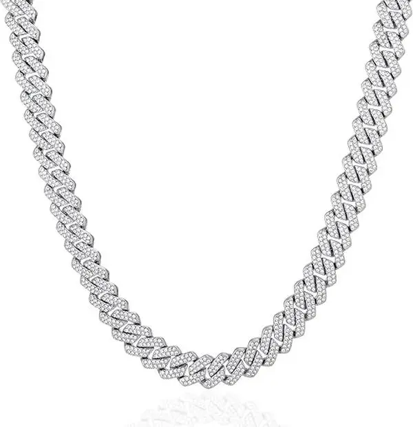 Cuban Link Chain For Men - Iced Out Diamond Necklace | Silver Plated Hip Hop Chains