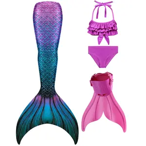 Girls Mermaid Bikini Swimsuit 4 Piece Set Princess Bathing Suit  Summer Beach Wear(FENFEN-M35)