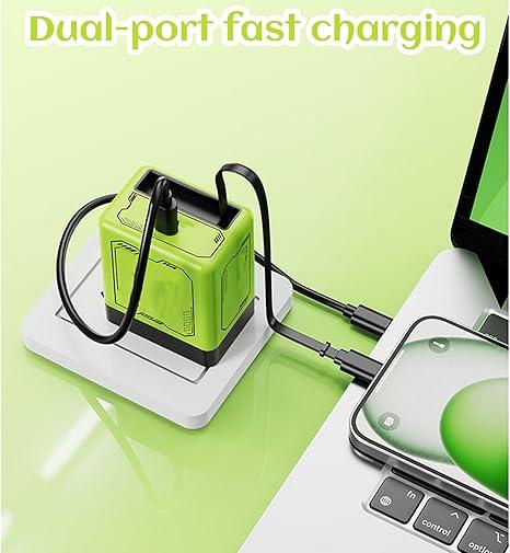 GaN Charger Compatible with 120W Fast Charger with Retractable Type-C and ligting Cable,Portable Adapter for iPhone 16, iPad, MacBook, Multi-Device Fast Charging, Folding Charing Cellphone Electronic Smartphone Green Orange
