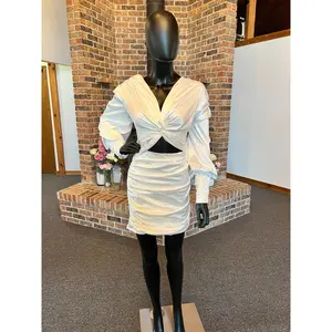 White Charmeuse Long Sleeve Short Dress