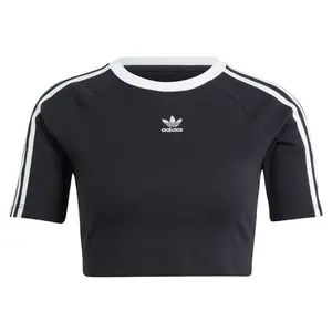 Adidas 3-Stripes Baby Tee Black White Women's Classic Cropped Top with Iconic Stripes & Embroidered Logo for Everyday Casual Wear