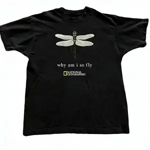 National Geographic Dragonfly Why Am I So Fly Graphic T-Shirt - Unisex Nature Streetwear Vintage Round Neck Casual Tee