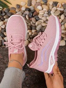 Breathable Flyknit Sneakers for Women, Lightweight Low-Top Running Shoes with Casual Lace-Up Design, Outdoor Sports Footwear, Fashionable Running Shoes