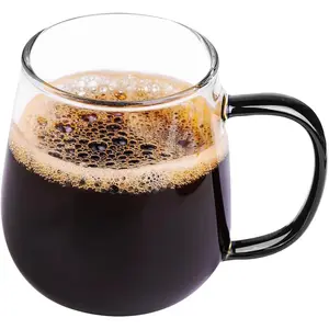 Clear Borosilicate Glass Coffee Mug with Black Handle, 450ml/16oz, Ideal for Coffee, , , and Beverages - Durable, -Ready Glass Mug