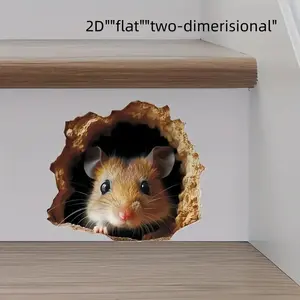 1pc Mouse in Hole Wall Sticker, 3D Creative Decorative Sticker, Suitable for Laptop, Luggage, Fridge, Stairs, Toilet, Bathroom, Car Bumper