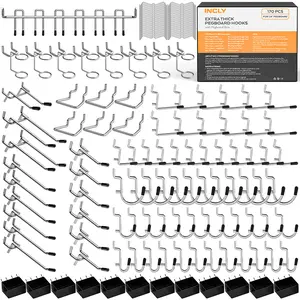 INCLY 170 Packs 1/4 Inch Pegboard Hooks Kit, Extra Thick Heavy Duty Peg Board Organizer Accessories Assortment with Pegboard Bins & Peg Lock for Only 1/4" Pegboard Hanging Tools Garage Wall Attachment