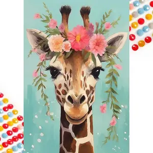 5D DIY Diamond Art Painting Kit, Round Flower Crown Giraffe Mosaic, Canvas Art, Home Wall Decor, Perfect for Ramadan, Birthdays, Anniversaries