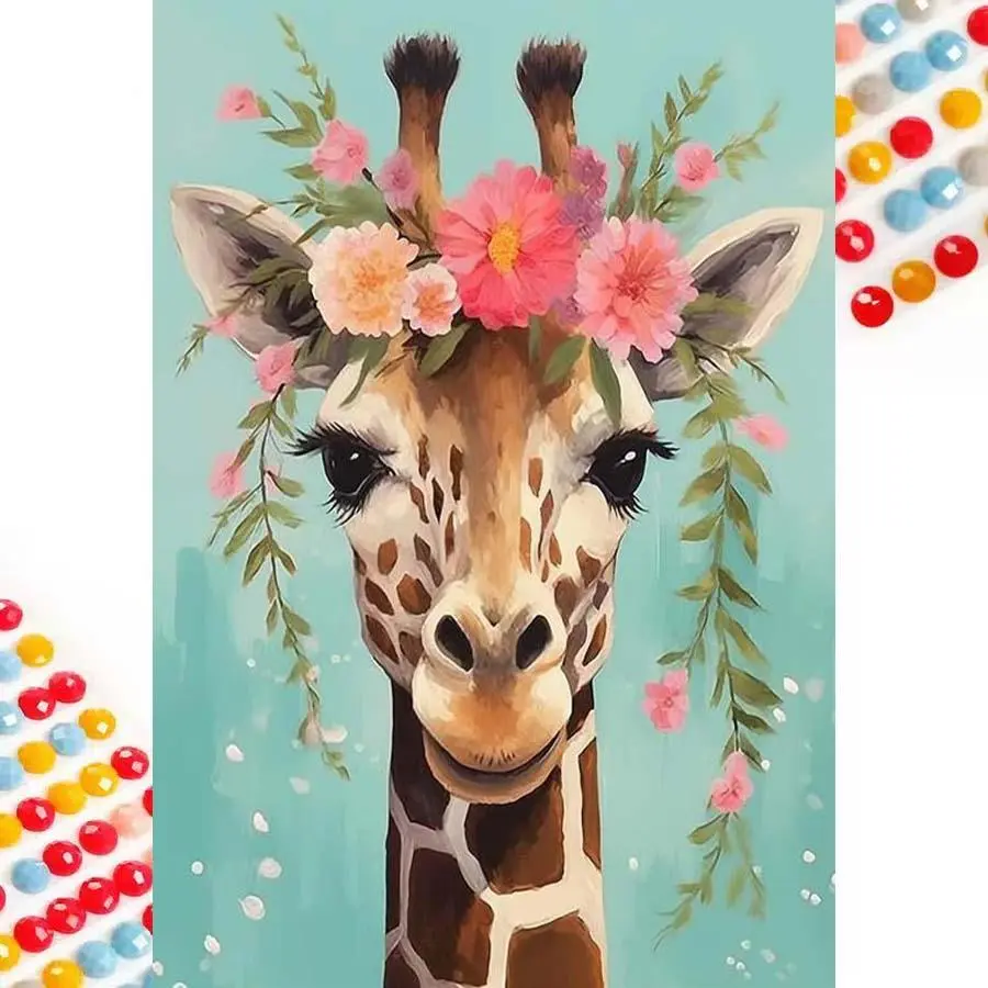 5D DIY Diamond Art Painting Kit, Round Flower Crown Giraffe Mosaic, Canvas Art, Home Wall Decor, Perfect for Ramadan, Birthdays, Anniversaries