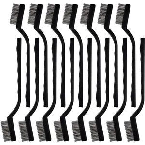 15 count Mini Stainless Steel Wire Brush Set for Cleaning Welding Slag Rust, Wire Bristle Scratch Brush Set, Curved Handle Brushes