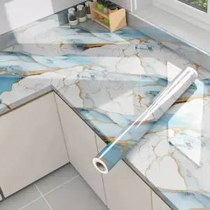 Elegant & Energetic Aqua Metallic Gold Marble Self-adhesive PVC Roll Easy to Apply and Removable Available in Different Sizes