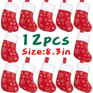 Christmas Mini Stockings, 12 Pcs Felt Glitter Snowflake Stockings for Christmas Tree and Room Ornament Decoration and Gift Holder (8Inches)