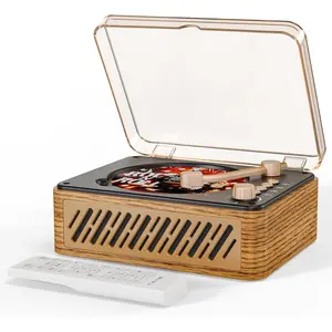 CD Player  Box with  Nostalgic Retro Portable CD Players for , HiFi Speakers  Player FM Radio Wired and Remote Control-Walnut Yellow