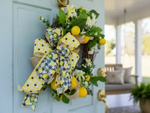 Lemon Wreath Front Door Summer Decor Farmhouse Kitchen Grapevine