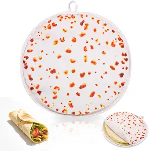 Tortilla Warmer Pouch 12 Inch Insulated & Microwaveable Fabric Pouch Keeper Holder Keep Warm for Flour Mexican Taco Corn Shells (Beige Tortilla, 1 count)