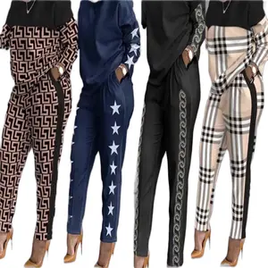 Womens fashion patchwork two piece suit Womenswear Long Sleeve Comfort Overalls Underwear matching  sets Women's Crop