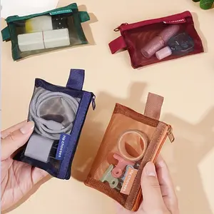 Mini Nylon Zipper Pouches Net Bag with Random Printing, Packable and Lightweight Key Organizer