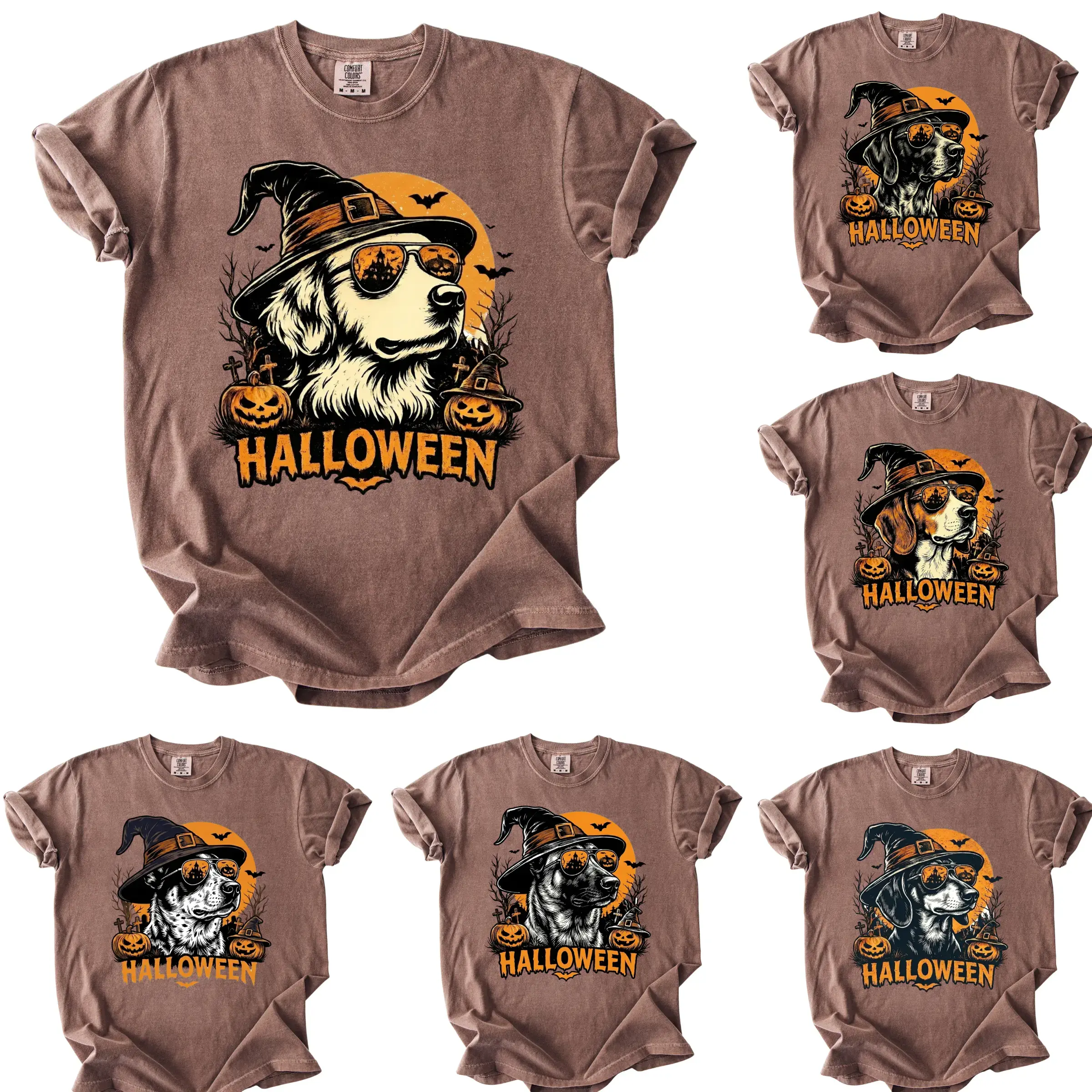 Comfort Colors 50+ Dog Breeds Halloween Shirt, Witch Hat Dog Graphic Tee, Golden Retriever Husky Frenchie Dachshund German Shepherd Shirt, Pumpkin Halloween Dog Tee, Spooky Dog Mom Shirt, Dog Lover Gift, Halloween Gift for Dog Lovers