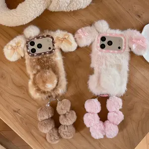 Warm Hand Gradient Deer Dot Bow Short Ear Rabbit Phone Case, Fits iPhone 17 16 15 14 13 12 11 Pro Max, Soft Protective Cover