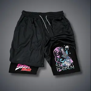 JOJO 80s 90s Double-Layer Sports Shorts Graphic Shorts Black Camo Streetwear Shorts Men Outfits Men Vacation Outfits Shorts