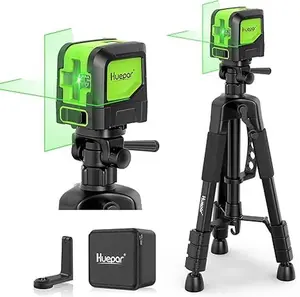 Huepar Cross Line Laser Level with Lightweight Tripod, DIY Self-Leveling Green Laser Horizontal & Vertical Line Laser with 100 Ft Visibility, Green Laser Line for Construction, Tile, Home Renovation