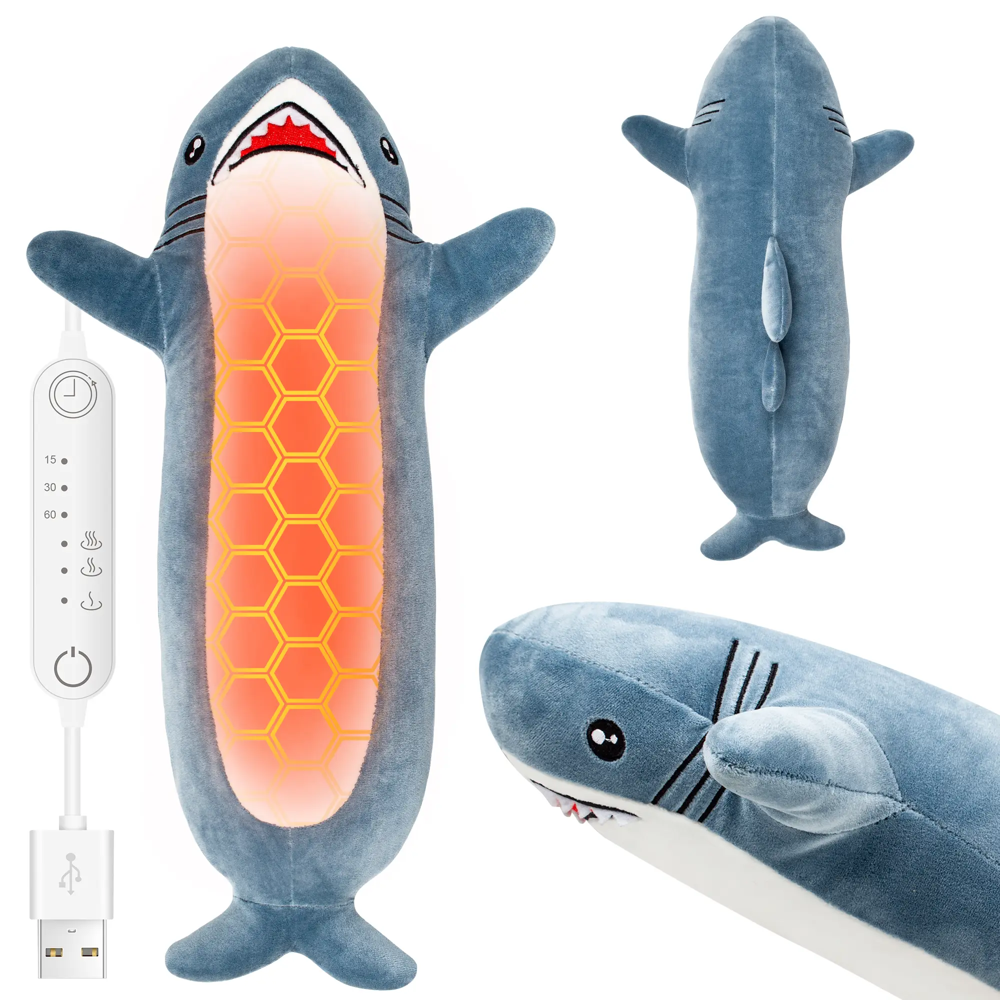 HOTHUGZ Shark Heating Pad - Cute Soft Plush Heating Pad for Cramps & Pain Relief, Unique Stuffed Animal Design, Wireless Portable Electric Heat Pad, U