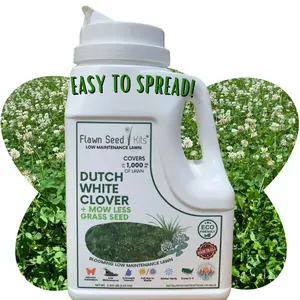 Flawn Seed Dutch White Clover + Mow Less Grass Seed - Non-GMO Organic Blend for Low Maintenance Lawn - Eco-Friendly & Kid Friendly