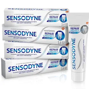Sensodyne Repair and Protect Whitening Toothpaste, Toothpaste for Sensitive Teeth and Cavity Prevention, 3.4 oz (Pack of 4) Oral Daily