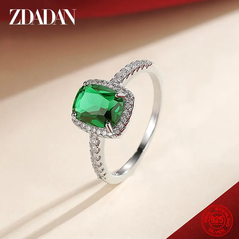 ZDADAN 925 Sterling Silver Vintage Emerald Rings For Women Wedding Engagement Jewelry