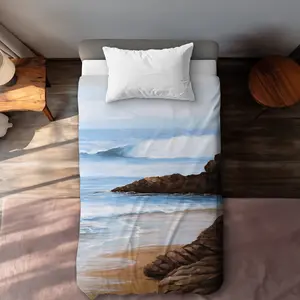 360 Stand Twin XL Microfiber Duvet Cover - Breathable Fabric, Beach Scenery Printed Surface, Coastal Vibe Bedding Linens for Twin Extra Long Beds, Seaside Rocks, Coastal Beach Vibe