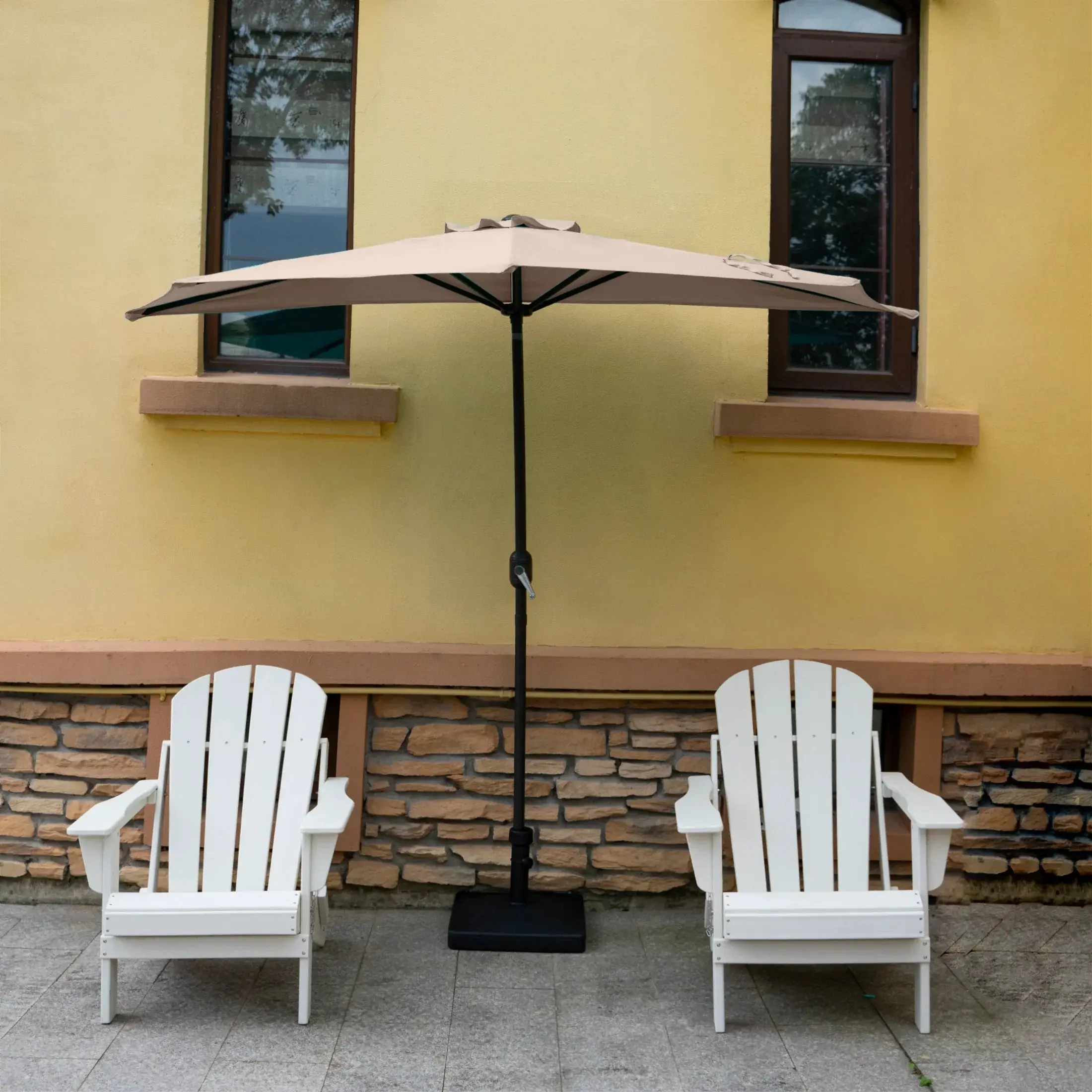 Easton 9 ft. Aluminum Half Market Crank Lift Patio Umbrella