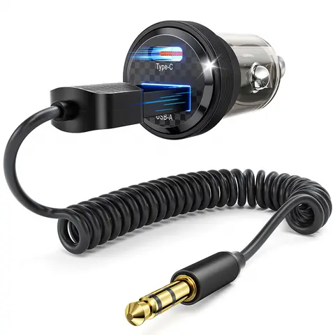 Toocki Wireless Car Adapter FM & Bluetooth Transmitters - 5.4 Bluetooth Aux + 33W Dual-Port USB-C Car Charger, PD36W QC3.0 Fast Charge, Cigarette Lighter Accessory, Audio Sync, Plug-and-Play 2-Piece Set