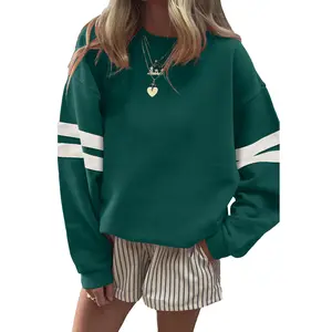 MULLVEIG Women's St Patrick's Day Sweatshirt Game Day Oversized Drop Shoulder Varsity Stripe Football Party Crewneck Green Outfit