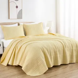 Kingston King Size Bedspread Set 3-Piece Pastel Yellow Oversized Quilted Microfiber Lightweight Bedspread Coverlet (118"x106") for All Seasons