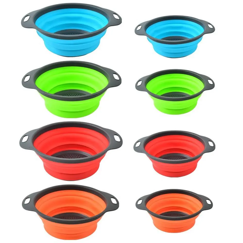 Silicone Food Grade Kitchen Strainer Utensils Set - 3-Piece Durable, 3 Sizes, BPA-Free, Foldable & Space-Saving, Efficient Drainage, Ergonomic Design, Dishwasher Safe, Red/Green/Blue Sieves for Cooking