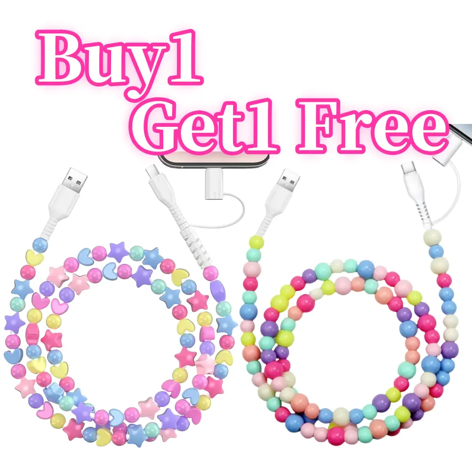 【Buy 1 Get 1 Free】Rainbow Color Beaded USB Typc C Data Cable, 2-in-1 Multi USB to USB C Fast Charging Cable, 3.3FT, for iPhone Charger USB Type C Charger Cable