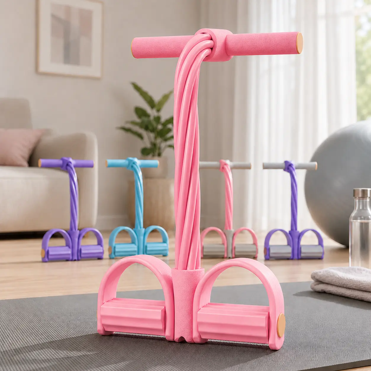 Multi-Function Tension Rope with Handle Grips - 4 Multi-Tubes, Enhanced Stability Unisex Exercise Tool for Home Gym, Sit-Up Aid