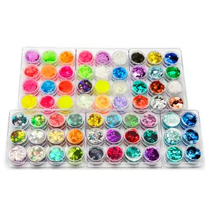 Valentine's Day Glitter 66 Color heart Glitter Irregular Chunky Body Glitter 6 Boxes Cosmetic Glitter for Nail Eyes Hair Lip Craft Powder DIY Resin Cups Party Festival Decoration