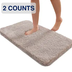 Solid Color Bathroom Mat, 2 Counts Non-slip Soft Absorbent Bath Mat, Thick Plush Rug for Shower, Bathroom Mats with Fluffy Microfiber, Home Decor, Home Essentials