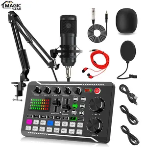 Live Podcast Sound Card Equipment Kit, Podcast Studio Equipment, USB Rechargeable Microphone Kit, DJ Sound Control Equipment Mixer with Sound Converter/Mixer Control Live Streaming