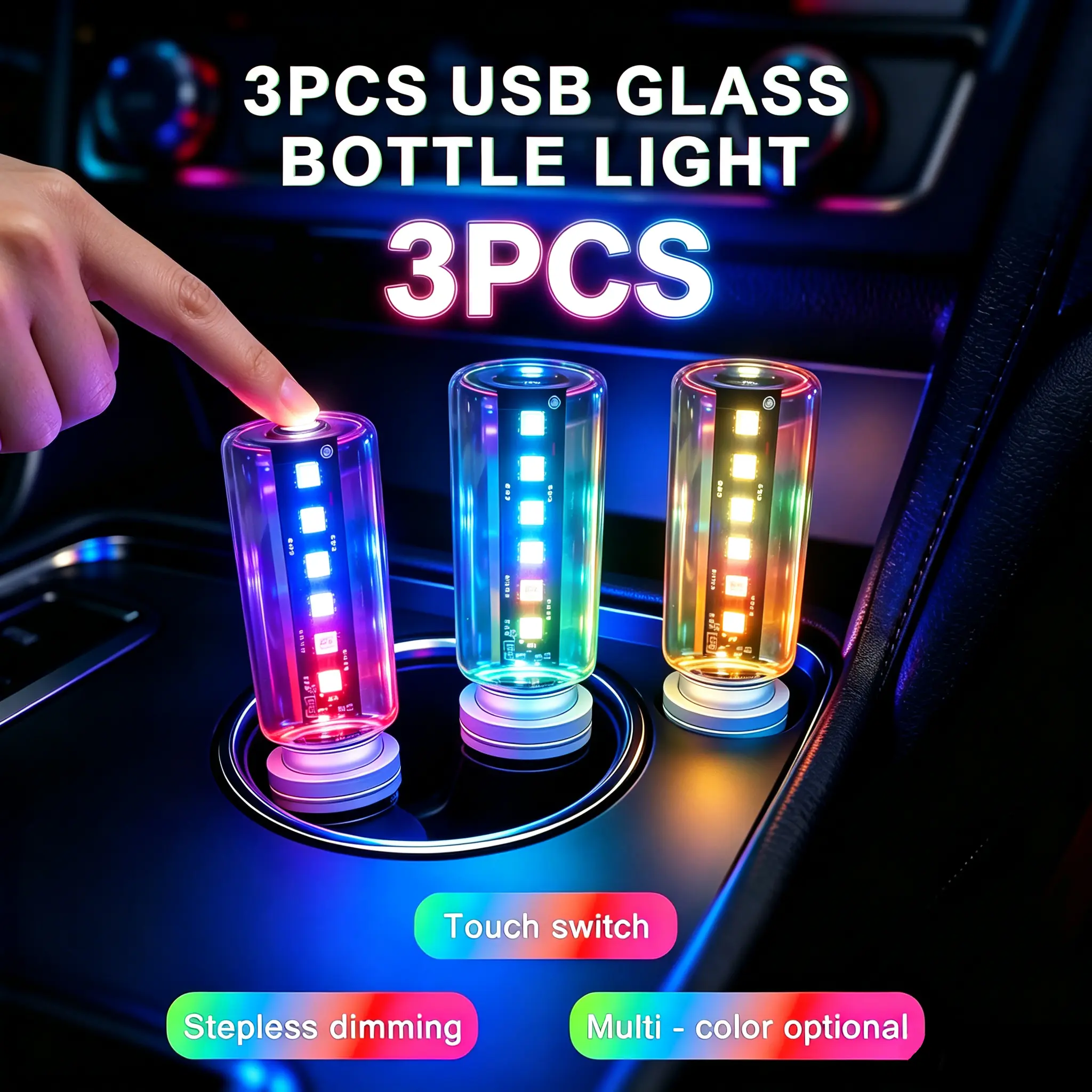 2026 New 3PCS Decorative Atmosphere Light,Transparent Spiral Multi Functional Touch LED Light,Portable Mini Glass Bottle LED Bulb Night Lights,USB Power Supply Colorful Atmosphere Car And Bedroom Night Lights, Suitable For Parties, DIY Projects And Gifts.
