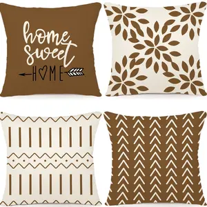 4 PCS Spring and Summer Geometric Patterns Pillow Covers, Modern Sofa Throw Pillow Cover, Decorative Outdoor Pillow Case for Couch Bed Car Brown