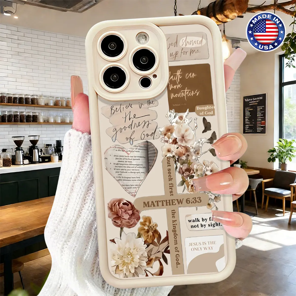 Vintage Christian Floral Bible Verse Collage TPU Phone Case, Slim Shockproof Protective Durable Cover for iPhone 17,16,15,14 Pro Max,13,12,11,XR,XS Plus - Smartphone,Cellphone,Handheld Devices Accessories