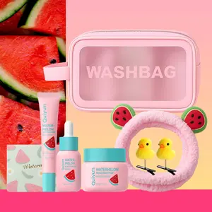 Quiyum Watermelon Skincare Set, 7pcs With Serum,Eye Cream,Face Cream,Bandeau,Hairpin,Card,Makeup Bag, Spa Gift Set, Moisturizing Skin Care Kit for Women & Girl, Best Gift Ideas