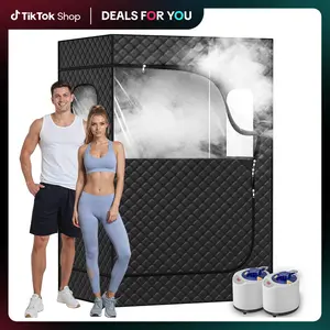[dealsforyoudays]2 Person Portable Steam Sauna for Home, 1 or 2 Person Full Body Sauna Tent with 2 Foldable Chairs,9 Levels of Sauna Box with Remote Control, Black