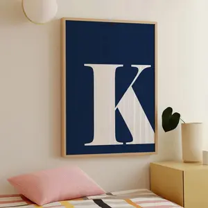 Letter K Poster, Navy Dorm Room Decor, K Initial Name Print, Navy Blue and White, Nursery Letter Print, Preppy Room Decor, Alphabet Print 9