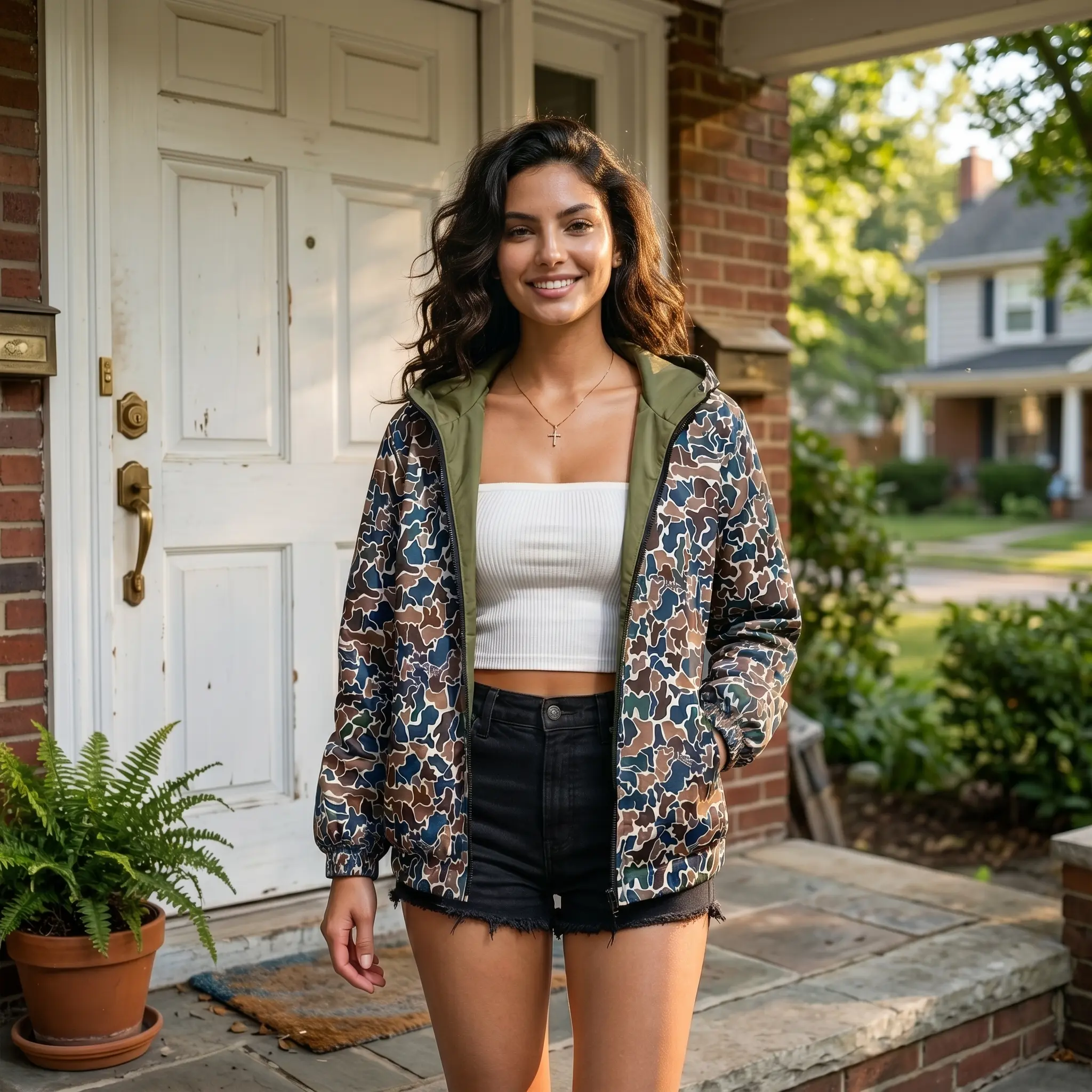 Women's Camo Print Jacket, Lightweight Aesthetic Windbreaker with Zip Pockets, All Season Streetwear Style for Layering Over a Skirt or Crop Top, Cargo, Bodycon, Basic, Casual Athletic Jacket