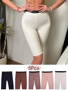 Women's Seamless Fitted Short Pants, Plain Pattern Design, All-Season Wear, Casual Style Boxers, Comfortable & Stylish, Underwear